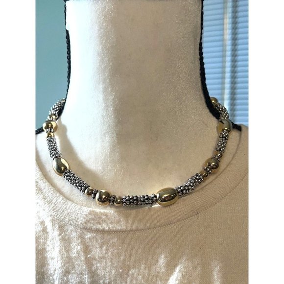 Napier Jewelry - Vintage Napier Silver and Gold Necklace -- 16"